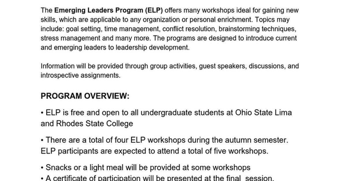 Emerging Leaders Program 2015 Application 