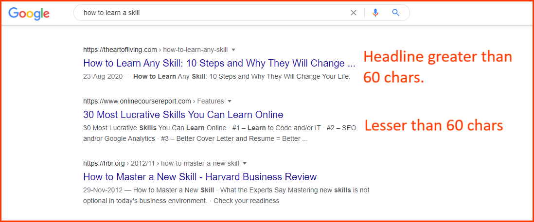 use headline that is no more than 60 characters long