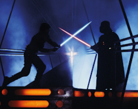 Clash of blue and red lightsaber