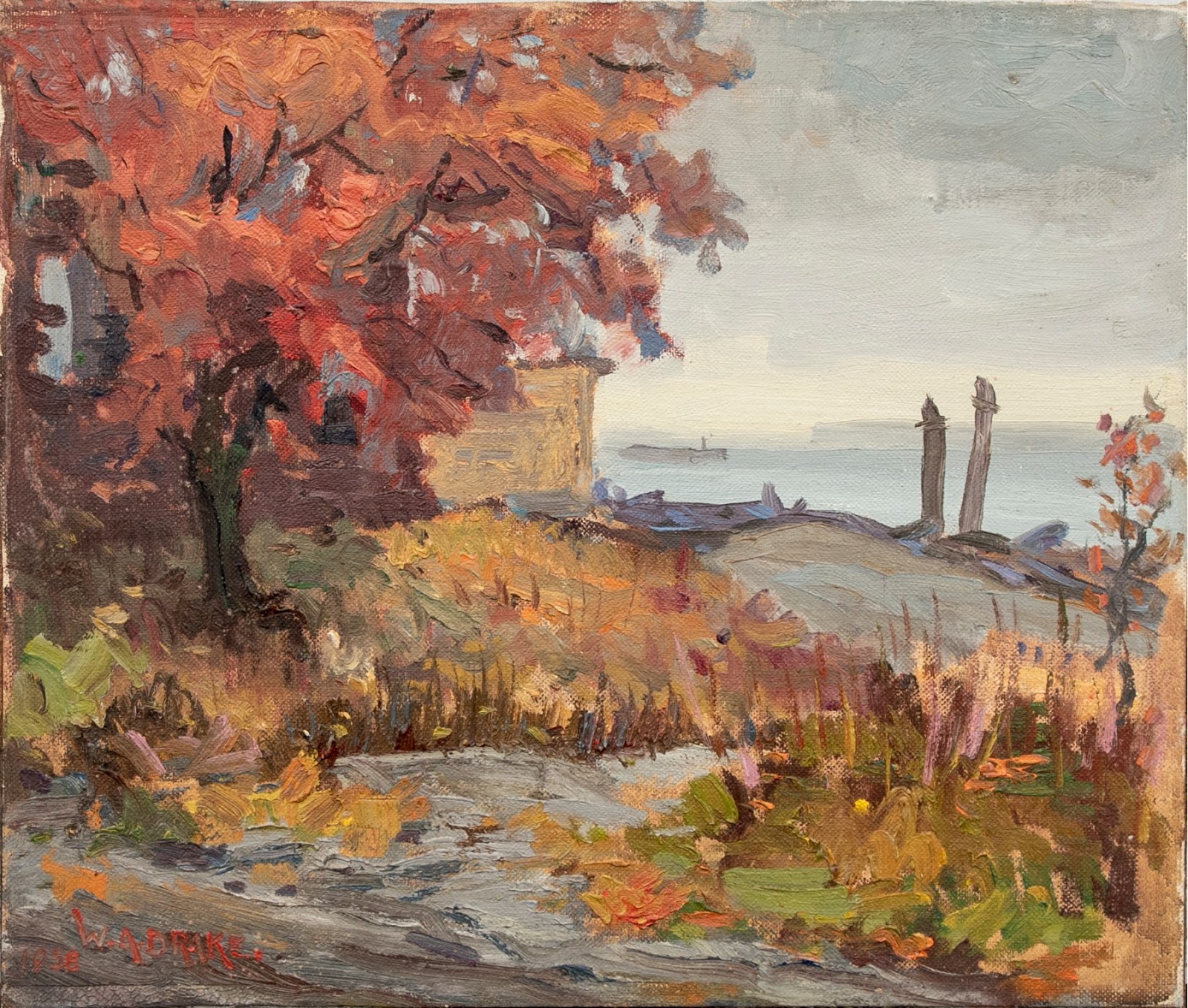 William A. Drake (1891-1979), Oil on Masonite, Autumn Lake View