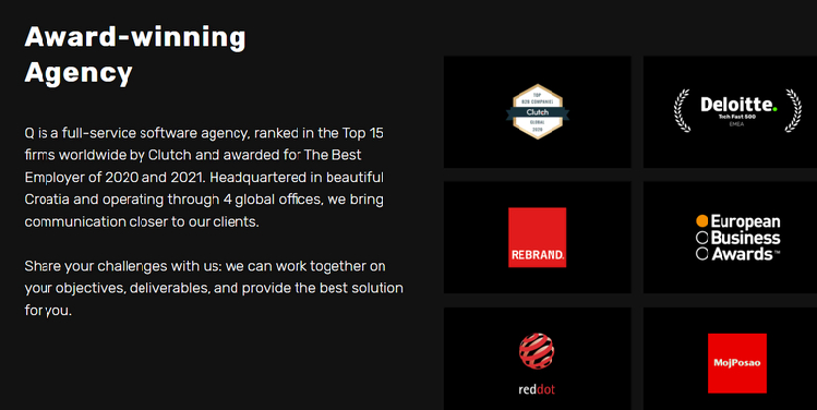 Captura de tela da página de prêmios da agência Q