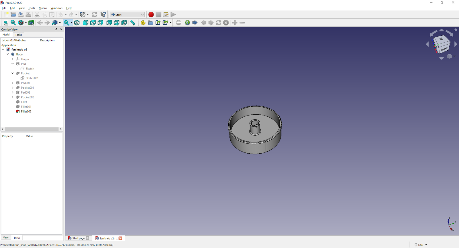 3D model of box fan knob on FreeCAD
