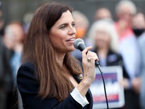 FILE: Republican congressional candidate Nancy Mace speaks to the crowd at an event with Sen. Lindsey Graham at the Charleston County Victory Office during Grahams campaign bus tour on Oct. 31, 2020 in Charleston, S.C. /