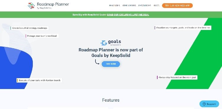 Página de inicio de Roadmap Planner