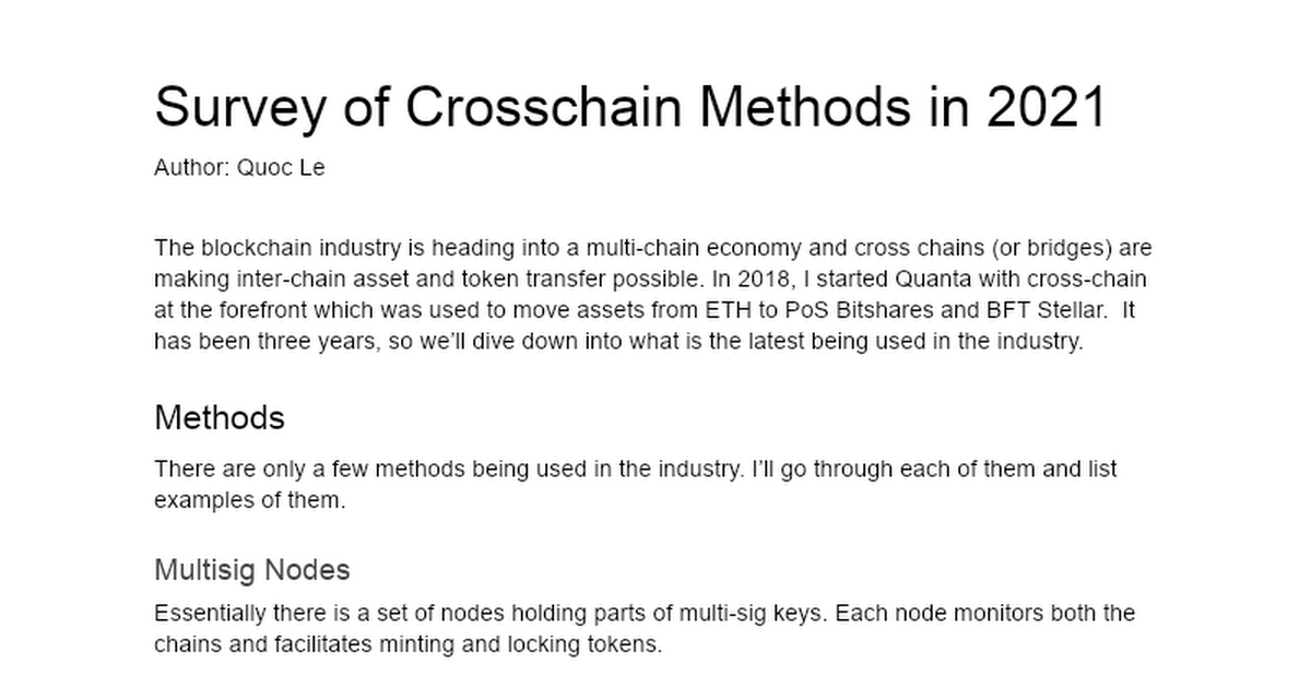 Survey of Crosschain 2021