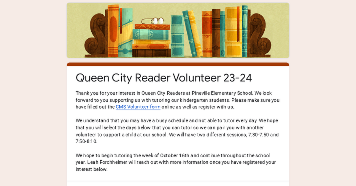 Queen City Reader Volunteer 23-24