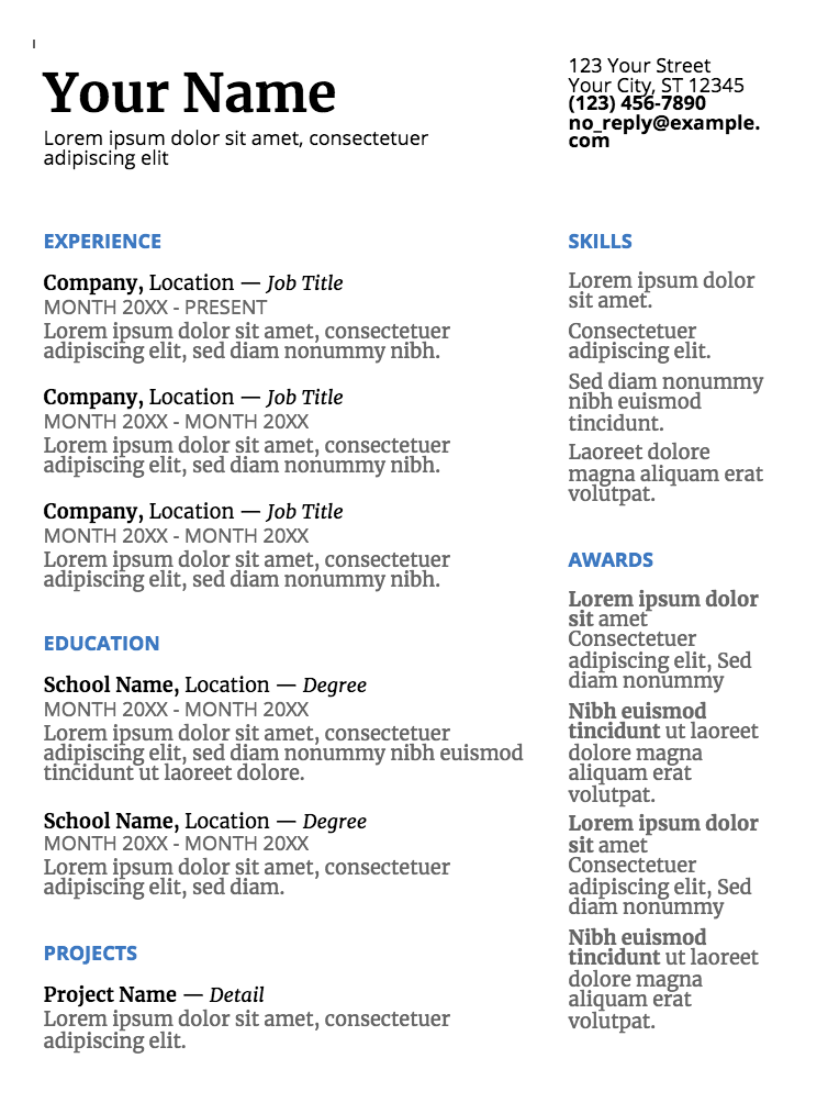 Google Doc Resume Templates
