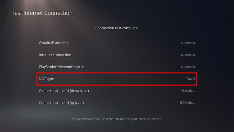 Screenshot of Internet Connection Test on Ps5