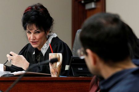 Circuit Court Judge Rosemarie Aquilina addresses Larry Nassar, a former team USA Gymnastics doctor who pleaded guilty in November 2017 to sexual assault charges, during his sentencing hearing in Lansing