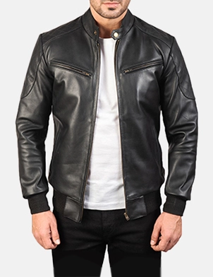 Sven Black Leather Bomber Jacket