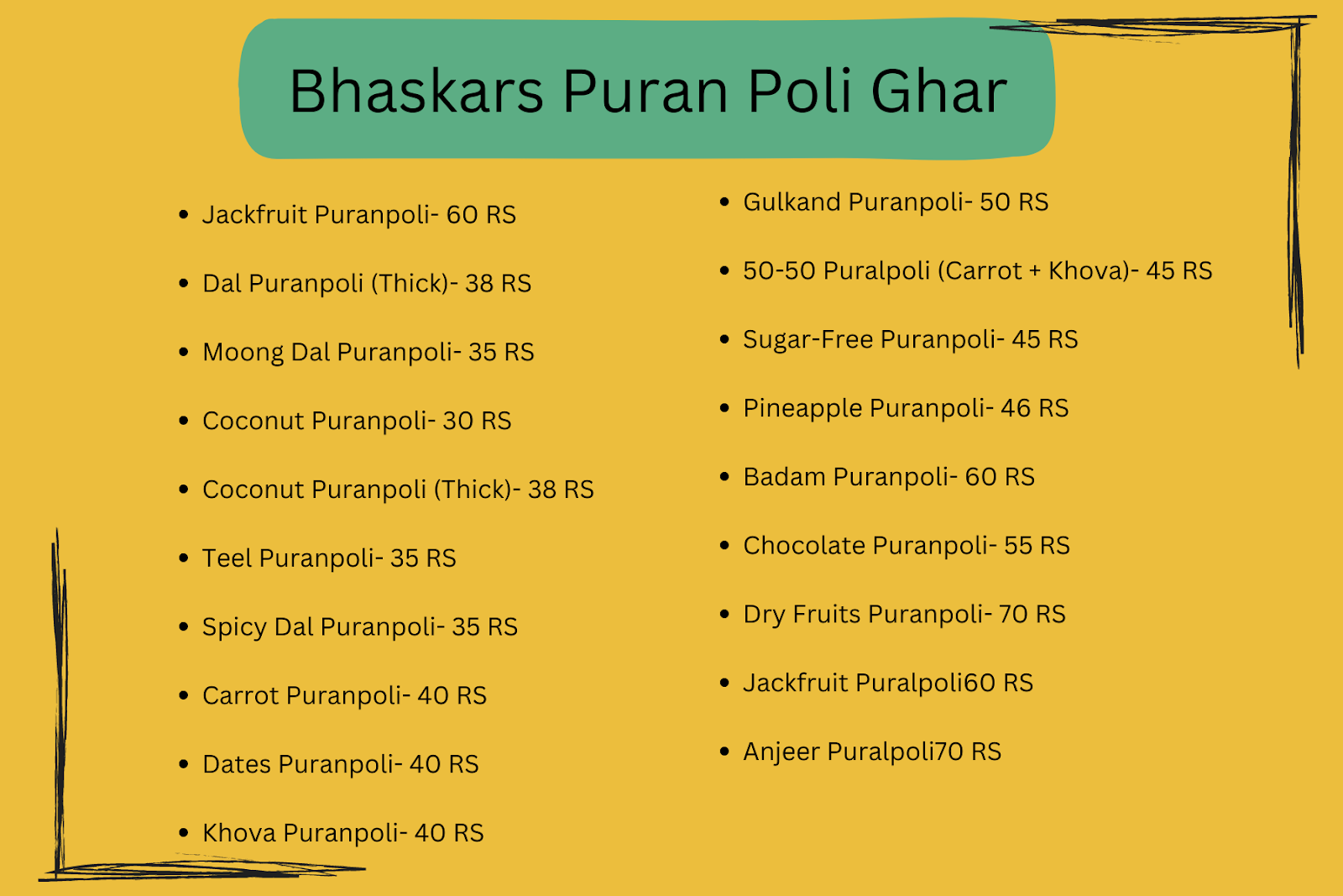 Puran Poli Ghar menu