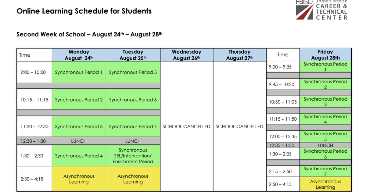 August 24 - Sept 11 Online Learning Schedule for STUDENTS.pdf