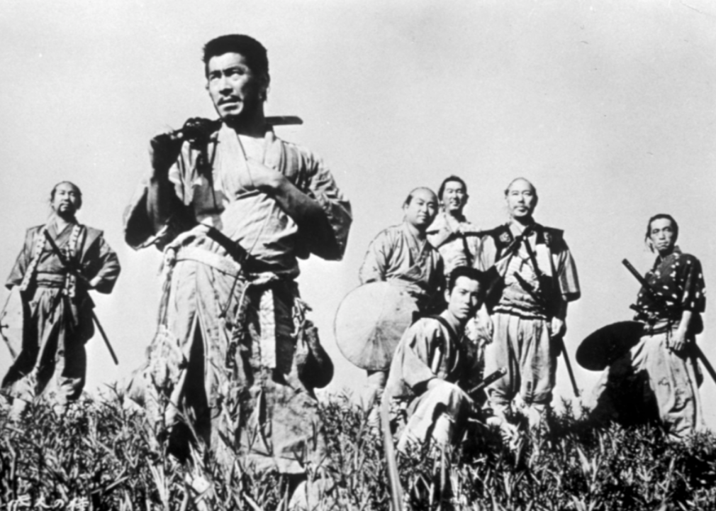 Actors in a film still from ‘Seven Samurai’.