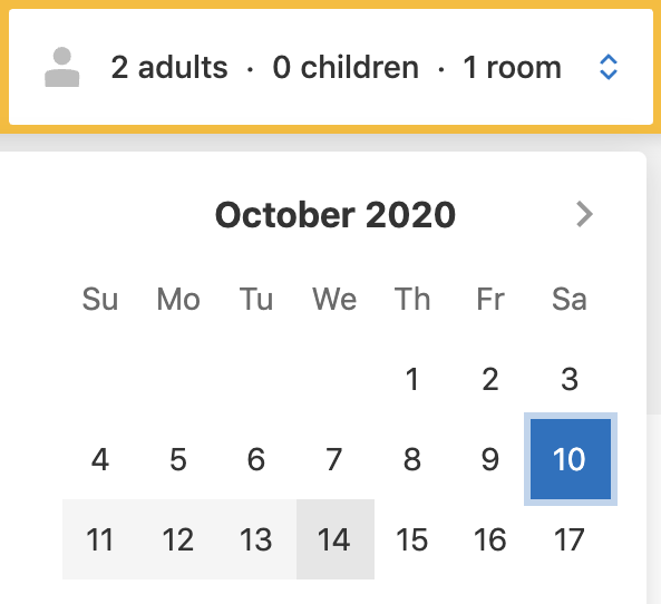 Image of a calendar booking a hotel stay for October 10