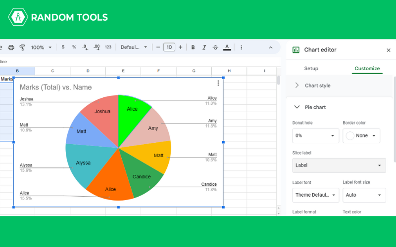 how to make a pie chart in Google Sheets
