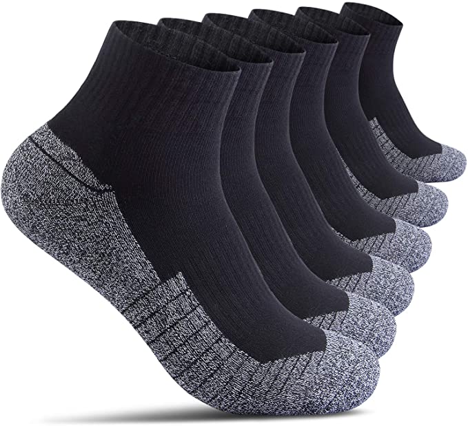 Cotton Socks for Men Low Cut, Max Cushion Thick Athletic Ankle Mens Sock for Hiking Running Sport Work 6 Pack