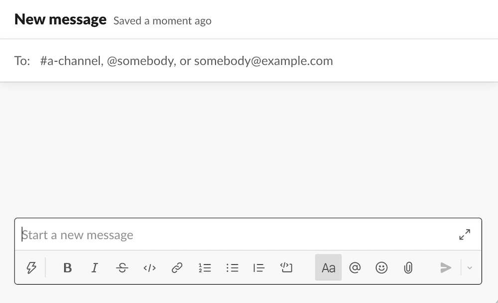 Screenshot of empty message box in Slack.