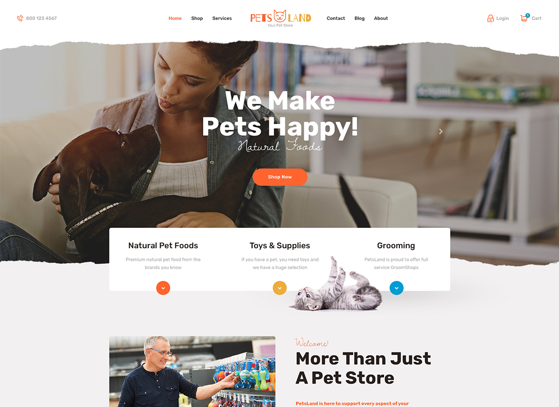 Pets Land - Tema de WordPress para tienda de mascotas y veterinaria