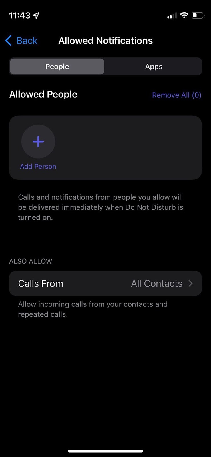 allowed notifications option - DND exception settings in iOS