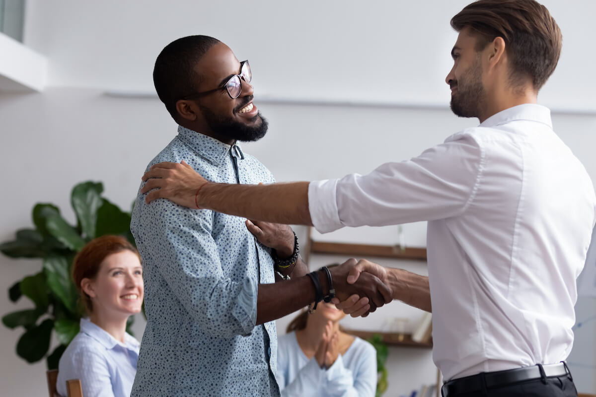 Contingency management: patient shaking hands with his therapist