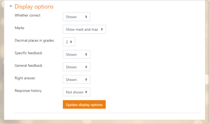 Moodle quiz display options