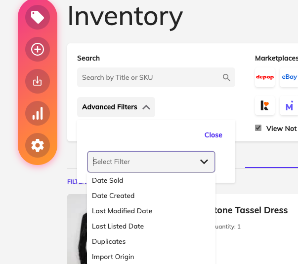 Inventory Management Advanced Filters