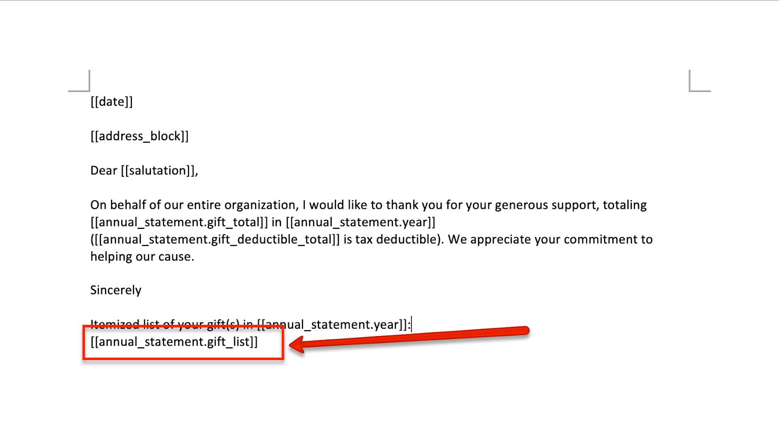 Quickly generate a simple annual gift statement in your account