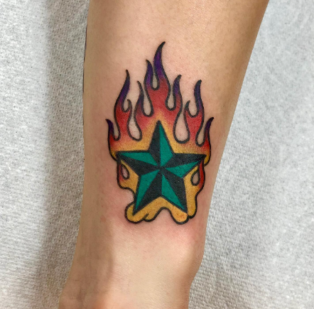 Fire Flames Nautical Star Tattoo