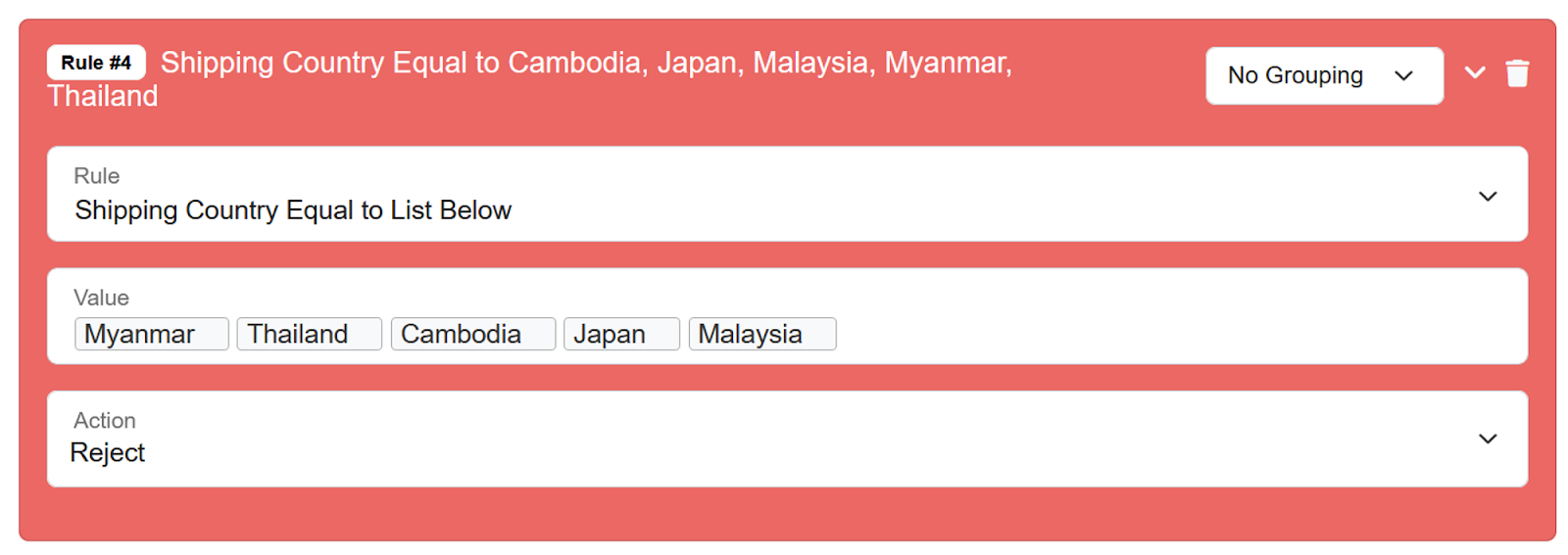 Country-based restrictions validation rule by shipping country