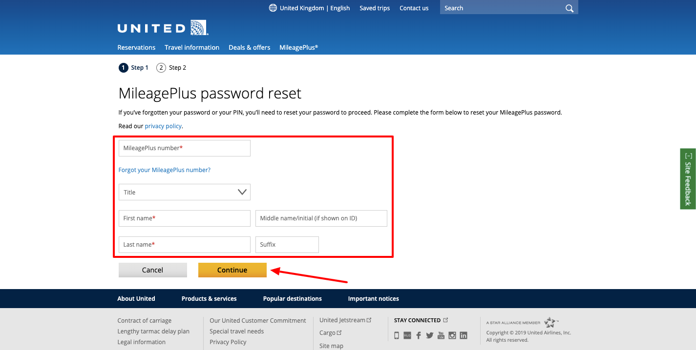 united airlines mileageplus forgot password