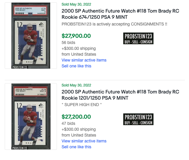 2000 SP Authentic Tom Brady RC #118 #/1,250 eBay listings