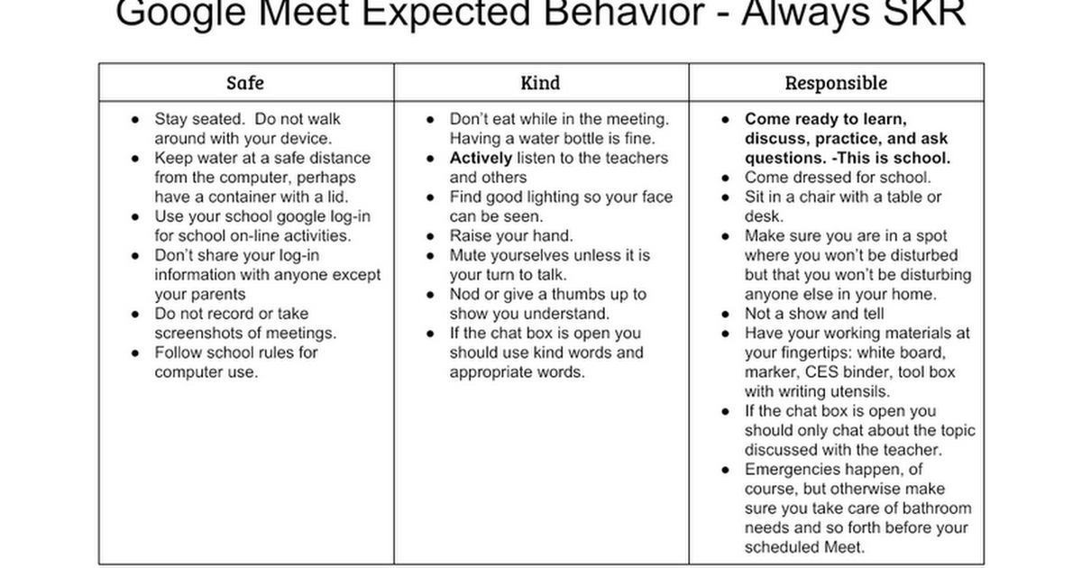 Google Meet Expected Behavior
