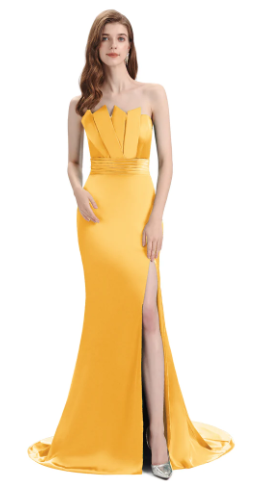 A person in a yellow dress

Description automatically generated