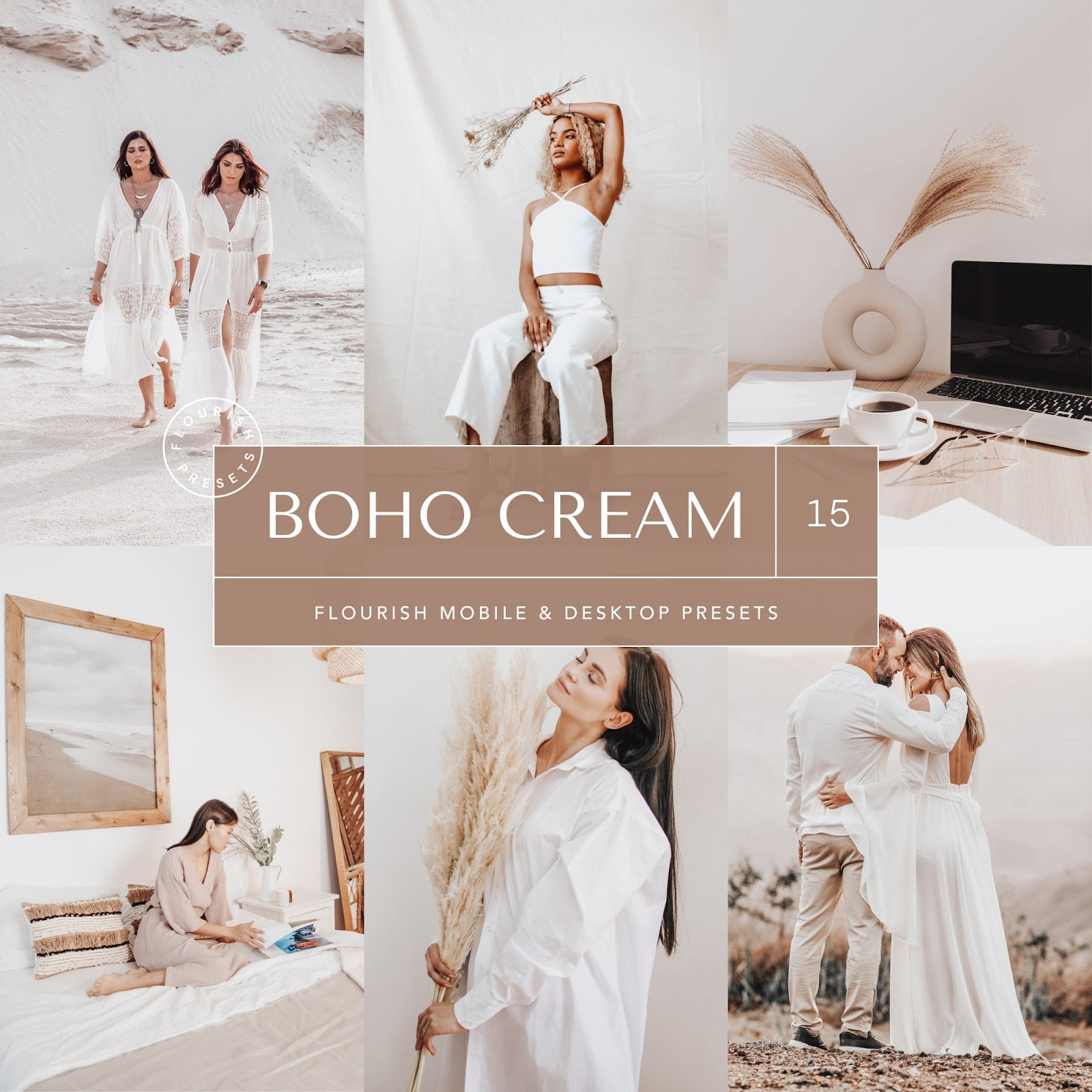 boho cream flourish presets cover grid before after