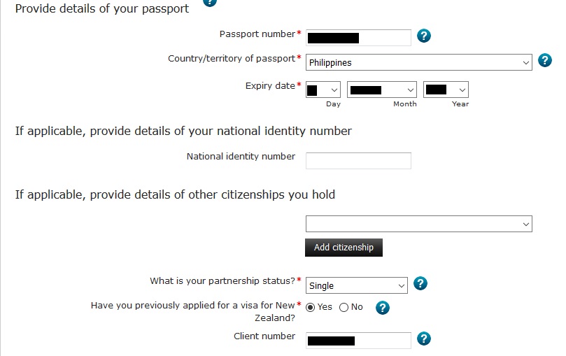 New Zealand Visitor Visa Application - Identity and Contact