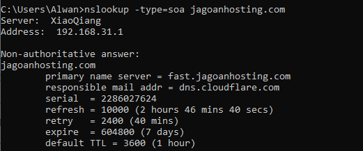 Memeriksa SOA Record Domain