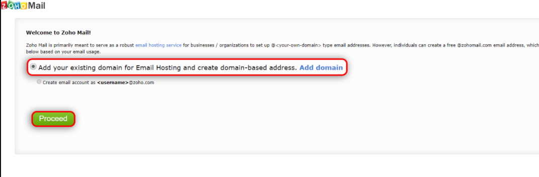 Add your existing domain for email hosting with Zoho