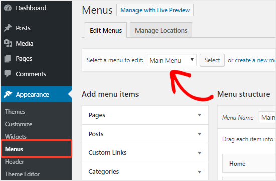 Selecione um menu de navegação para editar