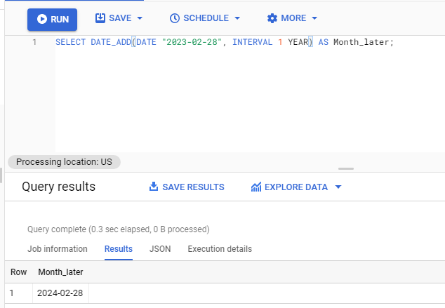 Date_Add BigQuery: Add 1 YEAR to February 28, 2023