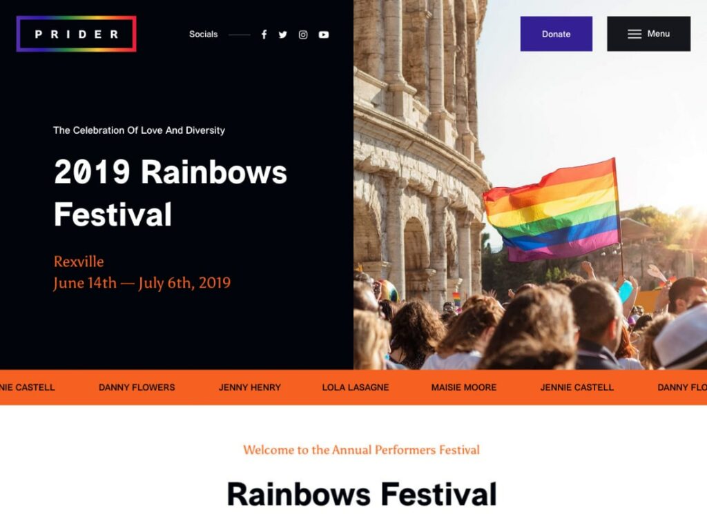 Orgullo |  Festival de Derechos LGBT y Gays Tema WordPress + Bar