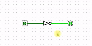 GIF demonstrando a relação de entrada e saída do sinal em uma porta NOT.