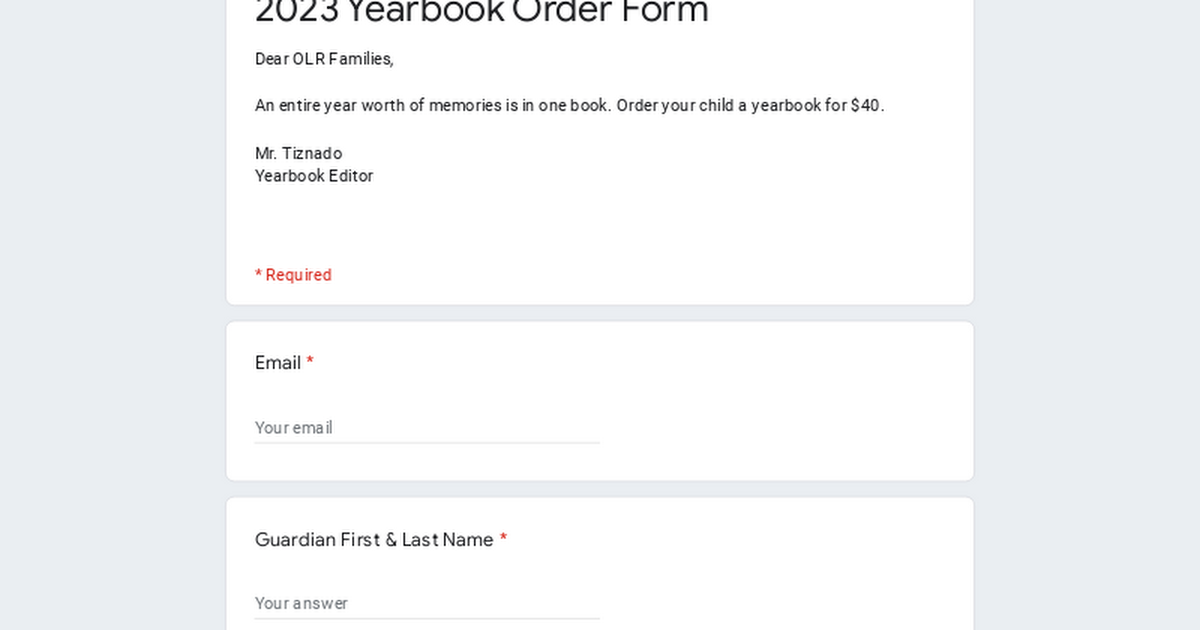 2023 Yearbook Order Form