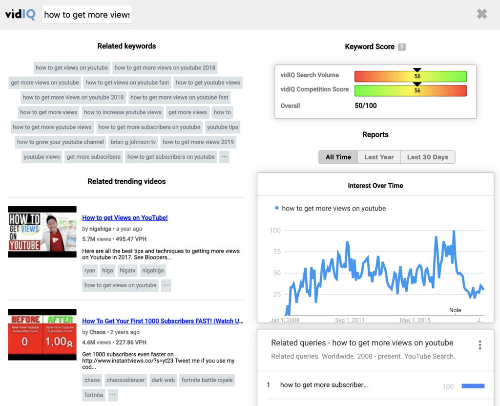 vidIQ youtube keyword research tool