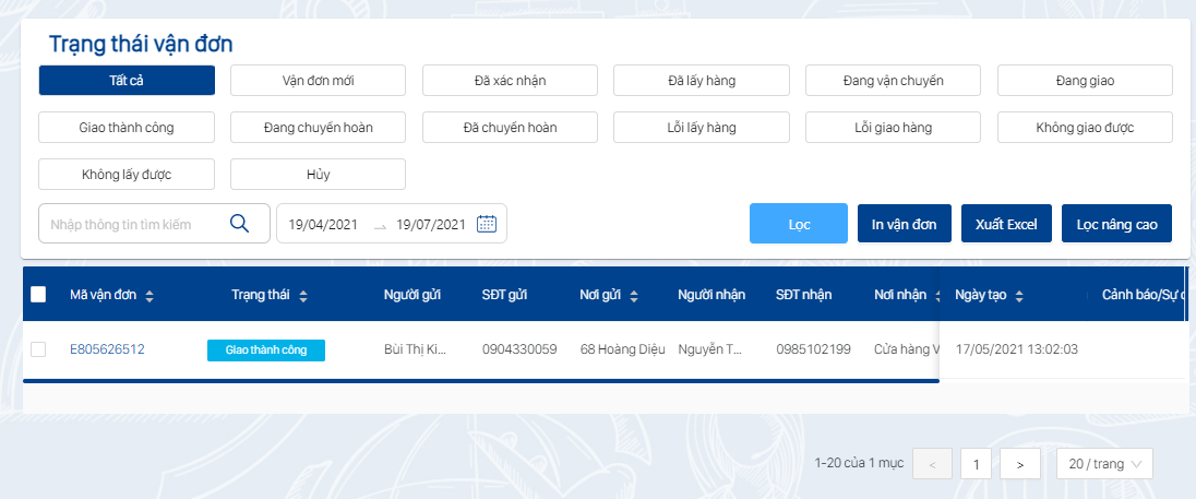 Tra cứu đơn hàng bằng mục thống kế vận đơn nhanh chóng