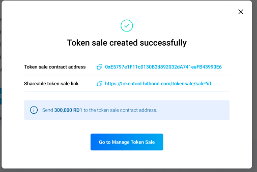 Pop up modal when completing the token presale creation