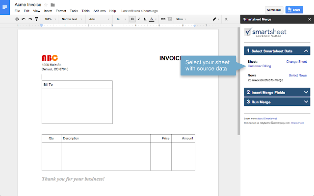 Screenshot of Smartsheet for Google Docs