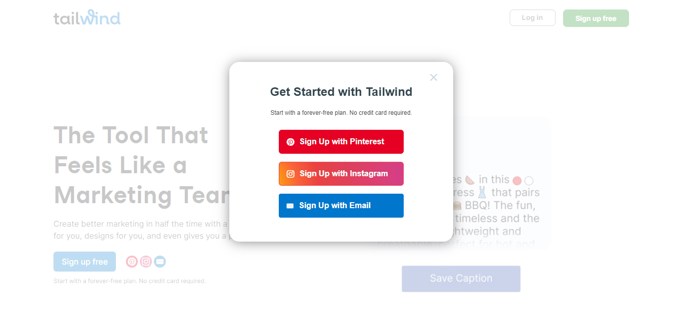 Tailwind sign-up methods 