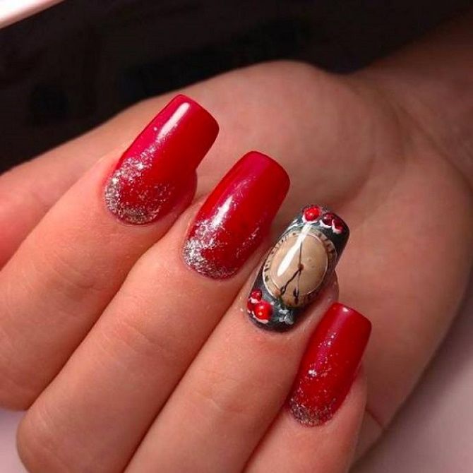 Unusual manicure with clock for New Year 2022 27