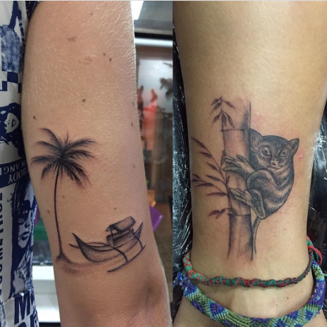 Boat And Palm Tree Tattoos