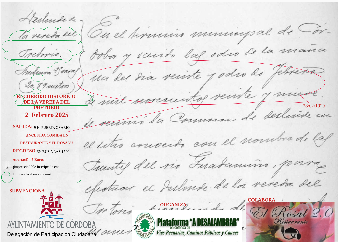 2 de febrero de 2025: Recorrido histórico de la Vereda del Pretorio desde Córdoba. Arroz y vuelta